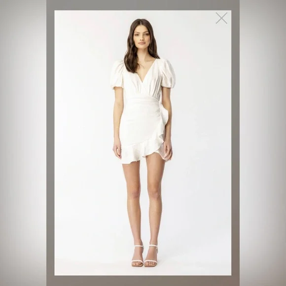 Bardot Ivory Mini Wrap Ruffle Dress - Picture 4 of 7